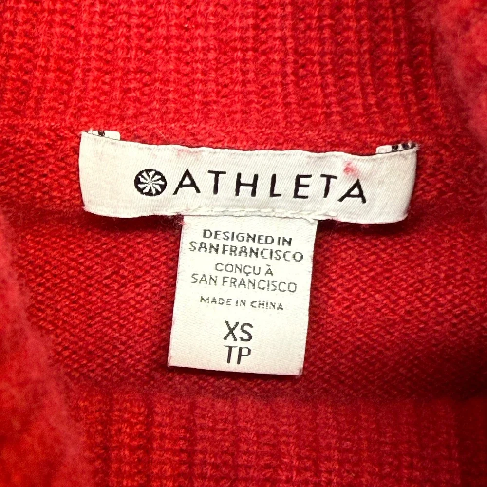 Athleta Alpine Turtleneck‎ Cowl Sweater XS Red Merino Wool Cashmere Blend